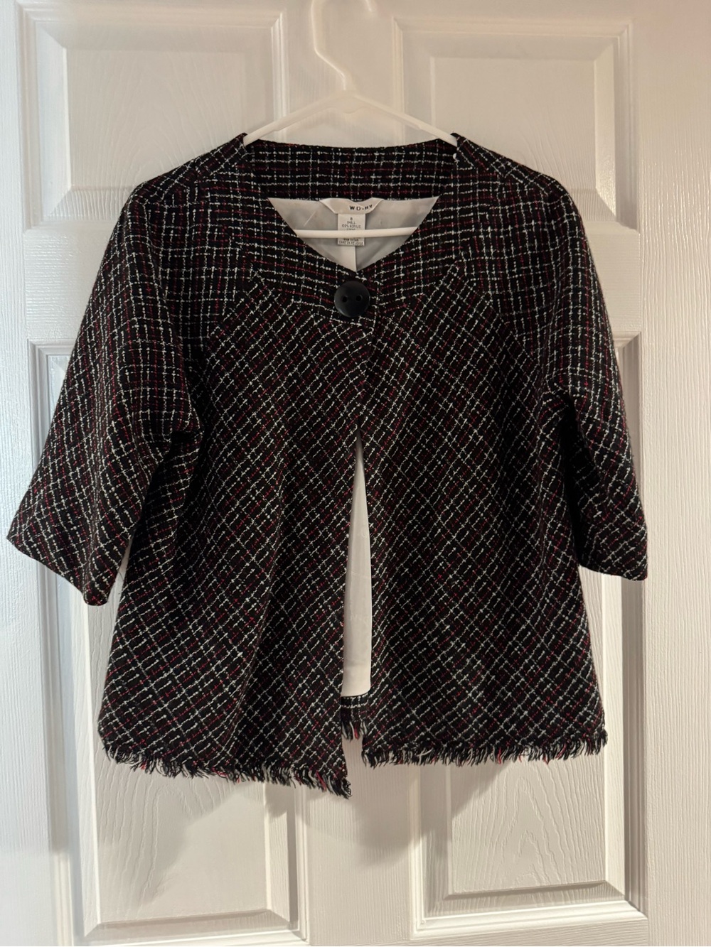 WD.NY Black Tweed Short-Sleeve Fringe Hem Jacket